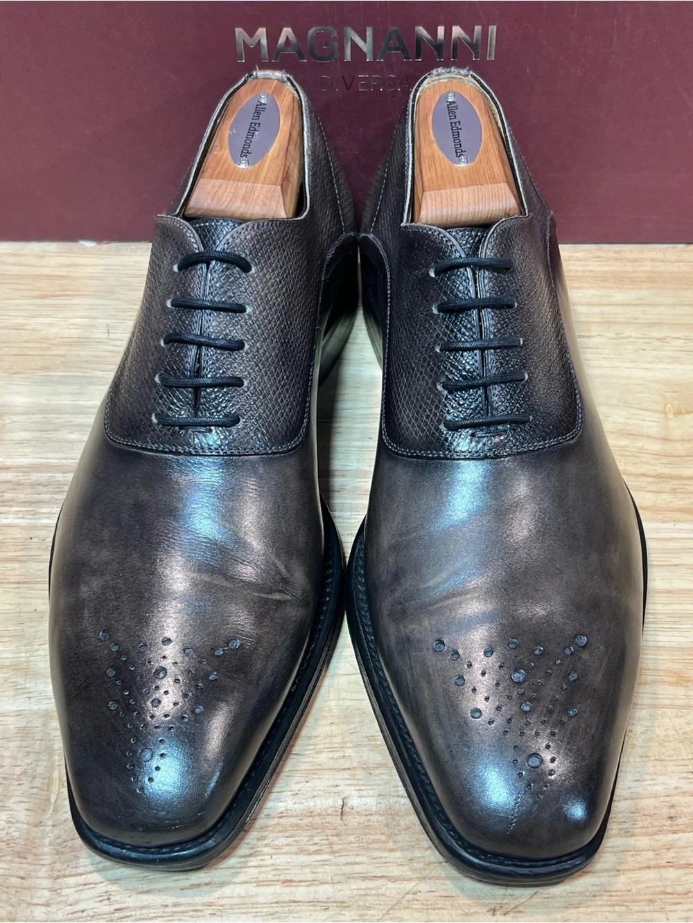 Magnanni Men’s Smoke Gray Medallion Oxfords US Sz 7.5M Made In Spain 🇪🇸